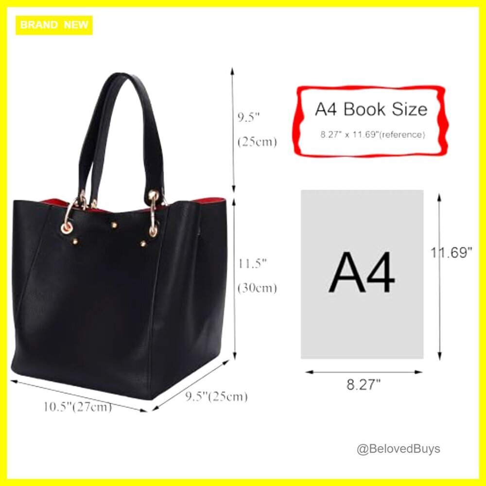 Large Waterproof Vegan Leather Tote Bag with Crossbody Strap for Work Travel - Picture 4 of 7